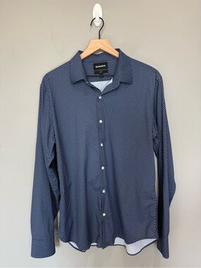 Bonobos Slim Fit Tech Button Up Shirt Blue Micro Dot Stretch Mens Large
